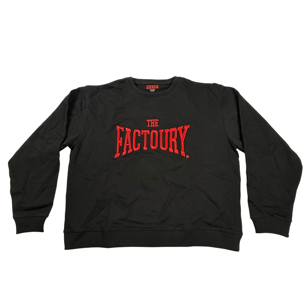 The Factoury Mens XXL Black Red Embroidered Logo Cotton Crewneck Sweatshirt